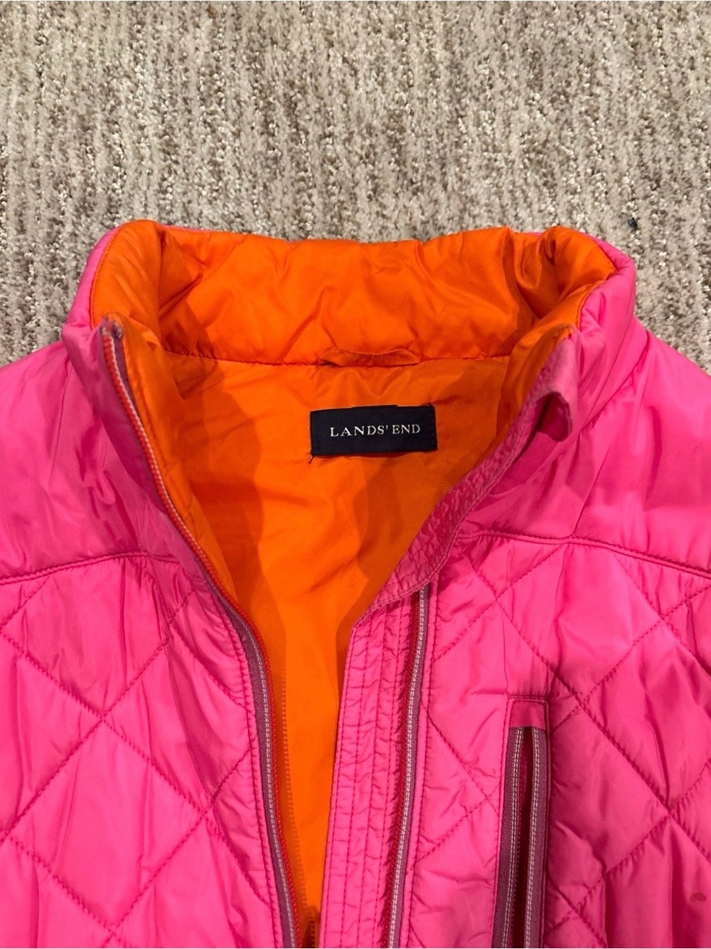 Lands' End Pink and Orange Quilted Women's Vest L